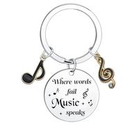 Hgreiwgk Music Keyring Gifts Music Lover Gift for Musicians Music Teacher Student Music Note Keyring Inspirational Music Jewellery for Women Men Where Words Fail Music Speaks Keyrings
