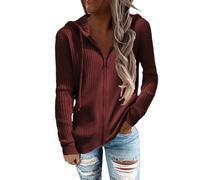 HGRYNDRO Cardigans for Women Womens Zipped Cable Knit Long Sleeve Zip Up Fasten Jumper Top Solid Color Ribbed Knit Lightweight Outerwear Sweater Cardigan for Autumn Winter Spring Wine Red XXL