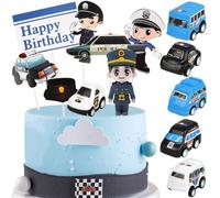 HGSHUO Car Cake Topper, 13PCS Police Themed Birthday Cake Decoration, Children's Birthday, Anniversary Party Decorations, Plastic & Paper Cake Toppers