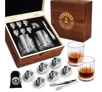 Hgsoor Whiskey Gift Set for Men- 2 Classic Bourbon Glasses with 6 Stainless Steel Skull Whiskey Stones, Cool Bourbon Scotch Set Gifts, Unique Home Bar Accessories