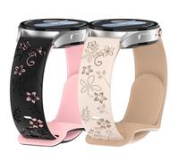 Hgsxst 2 pack Floral Engraved Strap Compatible with Samsung Galaxy Watch 7/FE 6 5 4 40mm 44mm,Galaxy Active 2,20mm Watch band Engraved Cute Flower Soft Silicone Inlay Replacement Strap Women