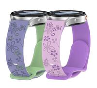 Hgsxst 2 pack Floral Engraved Strap Compatible with Samsung Galaxy Watch 7/FE 6 5 4 40mm 44mm,Galaxy Active 2,20mm Watch band Engraved Cute Flower Soft Silicone Inlay Replacement Strap Women