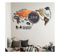 HGTRH Large World Map Wall Clock, 3D Acrylic Digital Display World Map with LED Strip Wall Sticker Art Wall Decor for Living Room Bedroom Home Office C 120 * 55CM