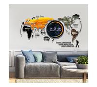 HGTRH Large World Map Wall Clock, 3D Acrylic Digital Display World Map with LED Strip Wall Sticker Art Wall Decor for Living Room Bedroom Home Office B 120 * 55CM