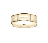 HGTYDV2 Flower Shaped Ribbed Glass Flush Mount Ceiling Light Decorative Floral Ceiling Lamp Traditional Brass Close to Ceiling Light for Living Room Bedroom