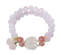 HGTYDV2 Ladies 8mm Natural Rose Quartz Bracelet for Women Chakra Multi-Gem Feng Shui Wealth Bracelet White Carnelian Rabbit Charm Talisman Jewelry Gifts