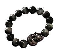 HGTYDV2 Ladies Fox God Rainbow Obsidian Bracelet Talisman Lucky Fox Charm Beaded Crystal Bracelet Chakra Amulet Jewelry Gifts(14mm)