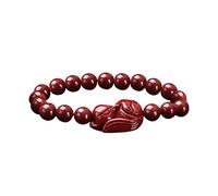 HGTYDV2 Ladies Natural Cinnabar Fox Bracelet for Women Feng Shui Wealth Stretchy Bangle Bracelet Hand Carved Beaded Talisman Jewelry Gifts(10mm)