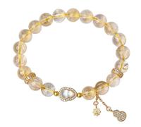 HGTYDV2 Ladies Natural Citrine Bracelet 14-15cm Golden Crystal Beaded Bracelet Attracts Wealth Transports Positive Energy Jewelry Gifts(6mm)