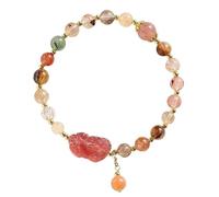 HGTYDV2 Ladies Natural Rutilated Crystal Bracelet Strawberry Quartz Pi Yao Charm Stretchy Bracelet Multigem 7 Chakra Gems Bracelet Spiritual Amulet Jewelry Gifts