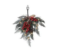 HGUIM 45cm Christmas Teardrop Pine Spray Swag with LED Light and Red Berries - Creative Holiday Door Swag Decoration for Xmas Wall Window Decor
