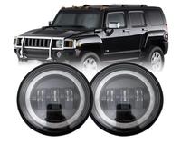 Hguvsjd Car HeadLight Assembly 2PCS For Hummer For H2 2003-2009 Car Front Passing Fog Lamp With White DRL Halo Ring Angel Eyes LED Fog Lights Headlamp Car Lights