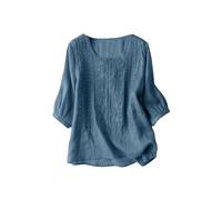 Hgvcfcv Women O Neck Blouse 3/4 Sleeve Work Tops Causal Loose Cotton Tunic Linen Shirts for Women Blue