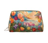 Hgvcse Pvc Leather Makeuptulip Garden Bag Zipper Pouch Travel Cosmetic Organizer Daily Use Storage Purse, White, One Size, White, One Size