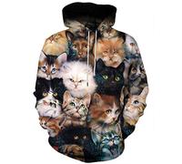 Hgvoetty Unisex 3D Print Hoodies Graphic Space Pullover Hooded Sweatshirts for Men Women, Cats, L