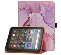 HGWALP Universal Case for 7-8 Inch Touchscreen Tablet, Stand Folio Protective Cover With Adjustable Fixing Silicon Band - Marble Pink