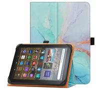HGWALP Universal Case for 7-8 Inch Touchscreen Tablet, Stand Folio Protective Cover With Adjustable Fixing Silicon Band - Marble Blue