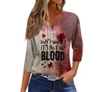 HGWOPGASD Everything is Fine Its Not My Blood T-Shirt I'm Fine Bloody T Shirt Halloween Print Women's Elbow Length Sleeve Tops 3/4 Quarter Sleeve Black Tops I’M Fine Bloody Shirt Short Length Tops