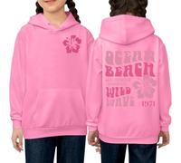 HGWOPGASD Girls Pocket Sweatshirts Pink Palm Hoodie Girls 10-12 Happy Hoodie For Women Pink Palm Puff Hoodies Preppy Kids Pink Hoodie Women Flower Hoodie Girl'S Boy'S Hoodie Long Sleeve Pink Palm