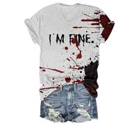 HGWOPGASD Halloween Bloody Shirt Bloody Problem Solved Shirt Shirts for Women Halloween Clothes Cute Halloween Top Problem Solved Shirt I'm Fine Bloody Shirt Women Tops Im Fine Shirt Im Fine Tshirt
