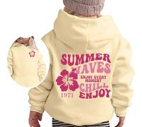 HGWOPGASD Hoodies For Teen Girls - Pink Palm Puff Hoodie - Everything Comes In Waves - Size 10-12