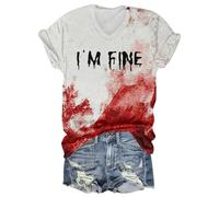 HGWOPGASD Im Fine Everything is Fine Shirt Im Fine Halloween Shirt Graphic Tees for Women I'm Fine Everything is Fine T-Shirt Halloween Womens Top Halloween Bat Women Shirt Halloween Tshirt Im Fine