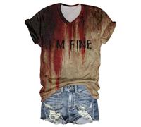 HGWOPGASD Problem Solved T Shirt Halloween Plus Size Tops Womens Halloween Costume It's Fine I'm Fine Ething is Fine Bloody Shirt Im Fine Ething is Fine Shirt Halloween Long Sleeve Shirts