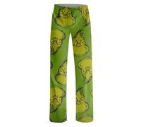 HGWOPGASD Santa Grinch Plush Pajama Pants - Women's Plus Size Christmas Jumpsuit with Grinch Print