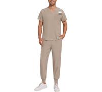 HGWOPGASD Scrub Suit Set for Men Modern V-Neck Top & Tapered Leg Jogger Pants with Drawstring Medical Nursing Uniforms Set 01-Khaki M