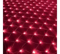 HGWUOKUA Solar Net String Lights, 200LED Backyard Patio Net Light Balcony Fence Mesh Fairy Light String Outdoor Waterproof 3x2m Outside Garden Light (Red)