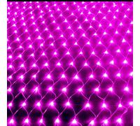 HGWUOKUA Solar Net String Lights, 200LED Backyard Patio Net Light Balcony Fence Mesh Fairy Light String Outdoor Waterproof 3x2m Outside Garden Light (Pink)