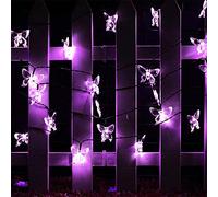 HGWUOKUA Solar Outdoor String Lights, 4.5m 20LED Butterfly Fairy Lights Flower Solar String Lights Waterproof for Garden (Purple)