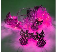 HGWUOKUA Solar Outdoor String Lights, 6m 30LED Angel Metal String Lights Solar Geometric Lights Waterproof for Garden (Pink)
