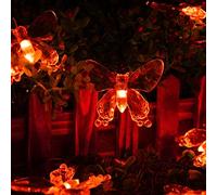 HGWUOKUA Solar Outdoor String Lights, 6m 30LED Butterfly Fairy Lights Flower Solar String Lights Waterproof for Garden (Red)