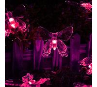 HGWUOKUA Solar Outdoor String Lights, 7m 50LED Butterfly Fairy Lights Flower Solar String Lights Waterproof for Garden (Pink)