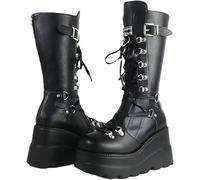 HGXBAMEI Platform Ankle Boots for Women Goth Boots Knee High Chunky Heel Gothic Boot Women Black Combat Motorcycle Booties Round Toe with Zip