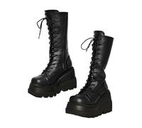 HGXBAMEI Platform Ankle Boots for Women Goth Boots Knee High Chunky Heel Gothic Boot Women Black Combat Motorcycle Booties Round Toe with Zip