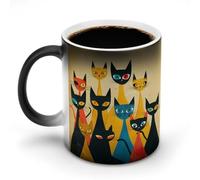 hgyujh Discoloration Mug Color Changing Mugs A Group of Catsprinted Heat Changing Mug Ceramic Heat Sensitive Coffee Cup Add Coffee Or Tea and A Happy Little Scene Appears