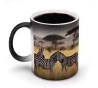 hgyujh Discoloration Mug Color Changing Mugs Africa Grassland Zebraprinted Heat Changing Mug Ceramic Heat Sensitive Coffee Cup Add Coffee Or Tea and A Happy Little Scene Appears