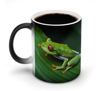 hgyujh Discoloration Mug Color Changing Mugs Animal Frog Green Leaf Leavesprinted Heat Changing Mug Ceramic Heat Sensitive Coffee Cup Add Coffee Or Tea and A Happy Little Scene Appears