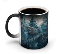 hgyujh Discoloration Mug Color Changing Mugs Asian Style Paintingprinted Heat Changing Mug Ceramic Heat Sensitive Coffee Cup Add Coffee Or Tea and A Happy Little Scene Appears