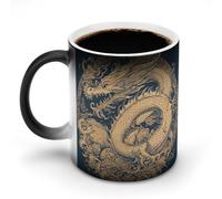 hgyujh Discoloration Mug Color Changing Mugs Blue Oriental Dragonprinted Heat Changing Mug Ceramic Heat Sensitive Coffee Cup Add Coffee Or Tea and A Happy Little Scene Appears