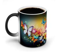 hgyujh Discoloration Mug Color Changing Mugs Colorful with Butterflyprinted Heat Changing Mug Ceramic Heat Sensitive Coffee Cup Add Coffee Or Tea and A Happy Little Scene Appears