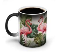 hgyujh Discoloration Mug Color Changing Mugs Flamingo Palm Trees Leafprinted Heat Changing Mug Ceramic Heat Sensitive Coffee Cup Add Coffee Or Tea and A Happy Little Scene Appears