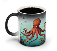 hgyujh Discoloration Mug Color Changing Mugs Giant Octopusprinted Heat Changing Mug Ceramic Heat Sensitive Coffee Cup Add Coffee Or Tea and A Happy Little Scene Appears