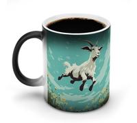 hgyujh Discoloration Mug Color Changing Mugs Goat Frolicprinted Heat Changing Mug Ceramic Heat Sensitive Coffee Cup Add Coffee Or Tea and A Happy Little Scene Appears
