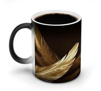 hgyujh Discoloration Mug Color Changing Mugs Golden Feathersprinted Heat Changing Mug Ceramic Heat Sensitive Coffee Cup Add Coffee Or Tea and A Happy Little Scene Appears
