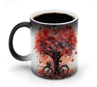 hgyujh Discoloration Mug Color Changing Mugs Heart Tree Bicycleprinted Heat Changing Mug Ceramic Heat Sensitive Coffee Cup Add Coffee Or Tea and A Happy Little Scene Appears