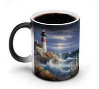 hgyujh Discoloration Mug Color Changing Mugs Lighthouse Diamond Paintingprinted Heat Changing Mug Ceramic Heat Sensitive Coffee Cup Add Coffee Or Tea and A Happy Little Scene Appears