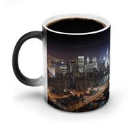 hgyujh Discoloration Mug Color Changing Mugs New York Nightprinted Heat Changing Mug Ceramic Heat Sensitive Coffee Cup Add Coffee Or Tea and A Happy Little Scene Appears